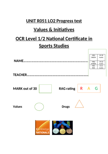 OCR National Certificate in Education R051 L02 progress test and mark scheme