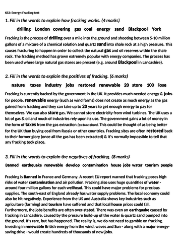 gcse 1-9 geography science fracking energy social economic environmental