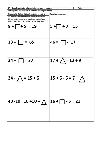 ks1 missing numbers solve word problems use inverse teaching resources