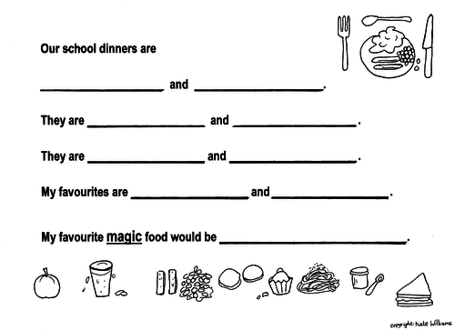 Our School Dinners - Fun, Food-Focused Writing Sheet for Ys 2+3