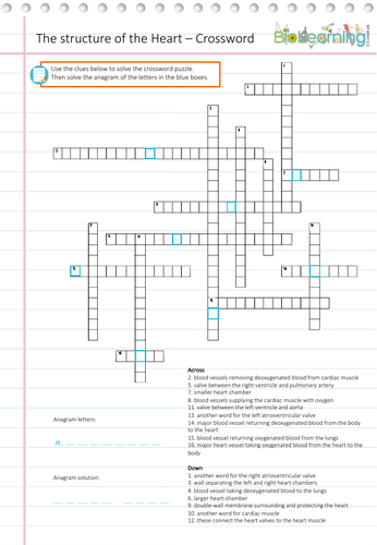 Structure of the Heart Crossword (KS5) Teaching Resources
