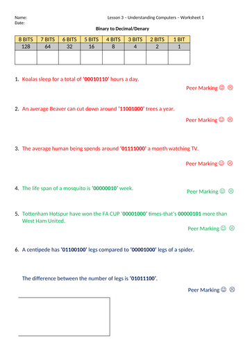 Binary worksheet | Teaching Resources