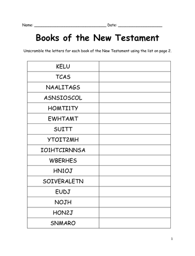 Unscramble the Books of the New Testament | Teaching Resources