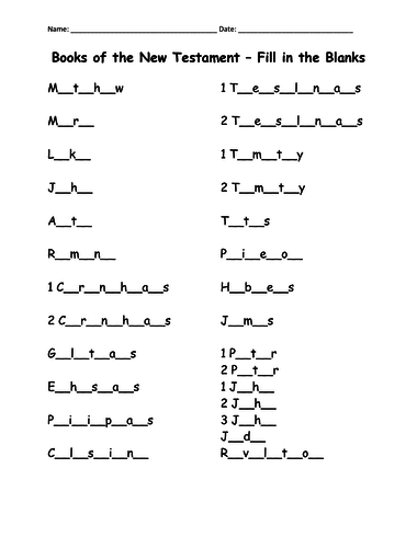 Books of the New Testament - Fill in the Blanks | Teaching Resources