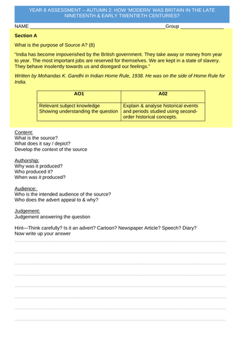 Y8 History KS3 Assessments 'The Industrial Revolution & The Emergence ...