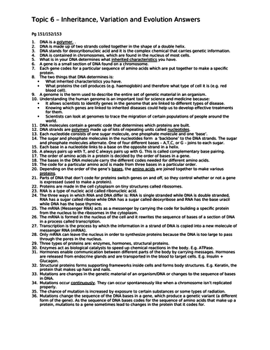 Inheritance, Variation and Evolution Paper 2 NEW AQA 9-1 GCSE BIOLOGY POSSIBLE QUESTIONS & ANSWERS