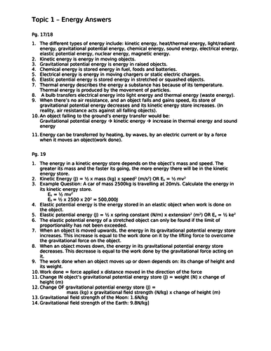 Energy Paper 1 NEW AQA 9-1 GCSE PHYSICS ALL POSSIBLE QUESTIONS & ANSWERS