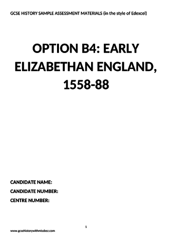 6 Practice Papers for 'Elizabethan England' in the style of Edexcel