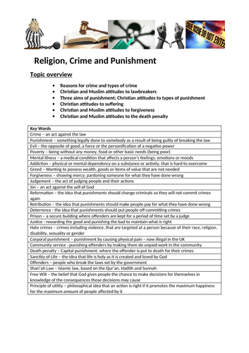 GCSE RELIGIOUS STUDIES A KEY TERMS UNIT COVER SHEET CRIME AND PUNISHMENT