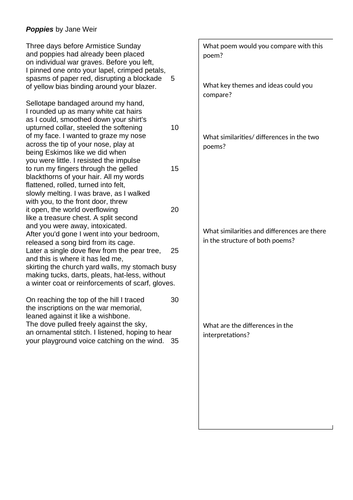 power and conflict poetry homework tasks