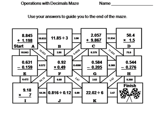 Operations with Decimals: Math Maze