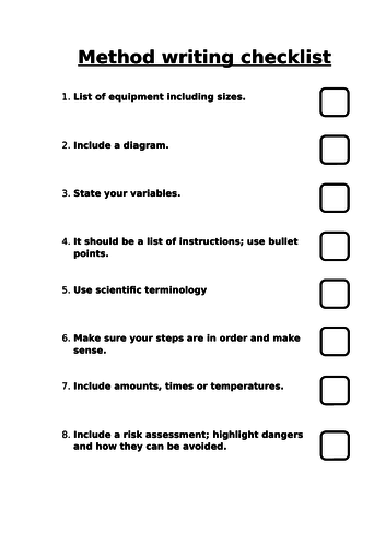 Working Scientifically -4- Method writing