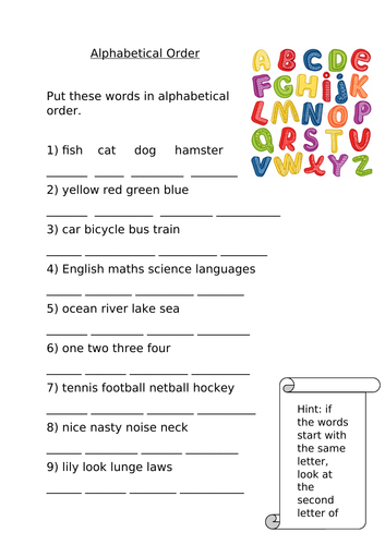 alphabetical order worksheet teaching resources