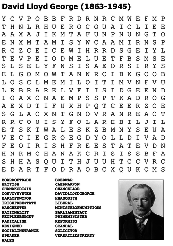 David Lloyd George Word Search