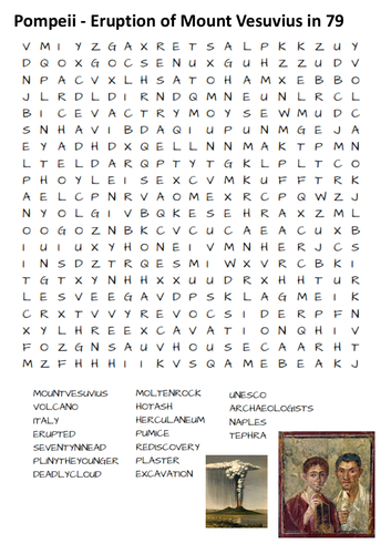 Pompeii - Eruption of Mount Vesuvius in 79 AD Word Search