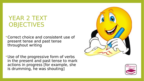Year 2 SPAG PPT and Assessment:  Past and present tense including the progressive form