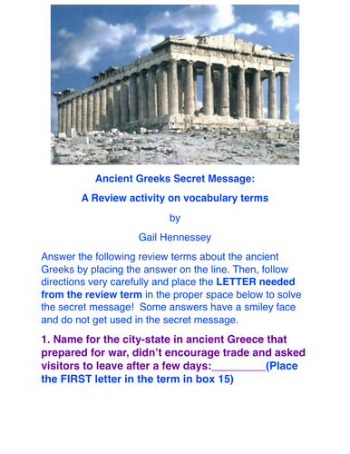 Ancient Greek Secret Message Activity!