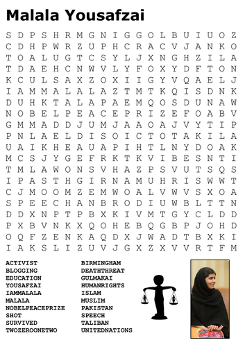 Malala Yousafzai Word Search