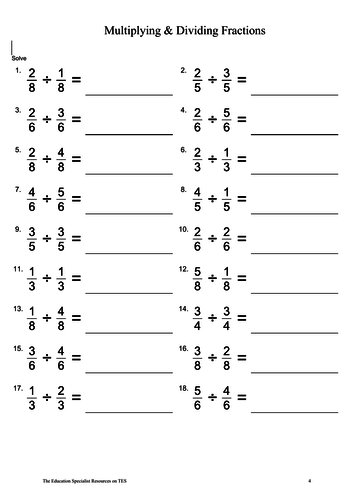  TES Multiplying And Dividing fractions GCSE Maths Worksheet Teaching Resources
