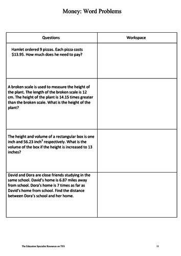 Gcse Maths – Money Word Problems Worksheet | Teaching Resources