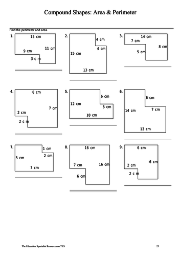 gcse maths worksheet area and perimeter of compound