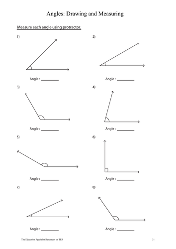 drawing and measuring angles maths worksheet teaching resources