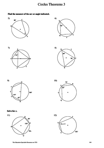 Gcse Maths Circle Theorems Worksheet 7538