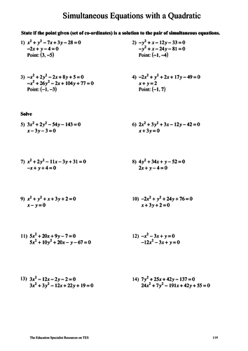 GCSE Maths Revision Simultaneous Equations with a Quadratic | Teaching ...