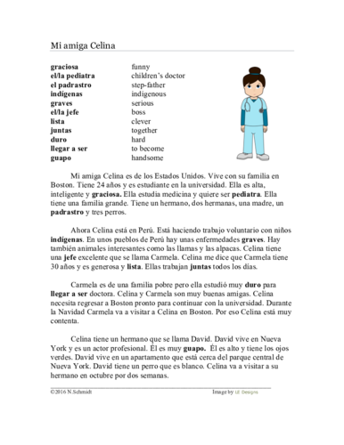 Spanish Ser y Estar Reading + Worksheet: Mi amiga Celina Lectura