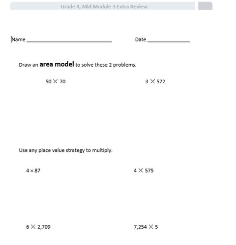 Grade 4, Math Module 3 REVIEW & ASSESSMENT w/Ans keys (printables