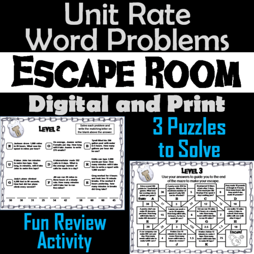 Unit Rate Word Problems Game: Escape Room Math