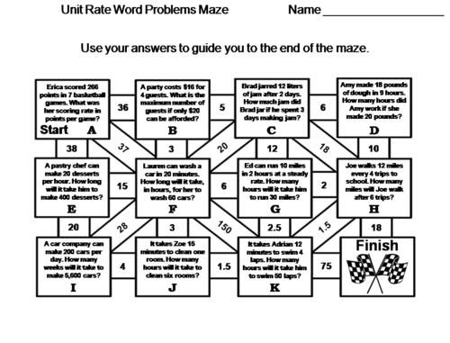 Unit Rate Word Problems: Math Maze