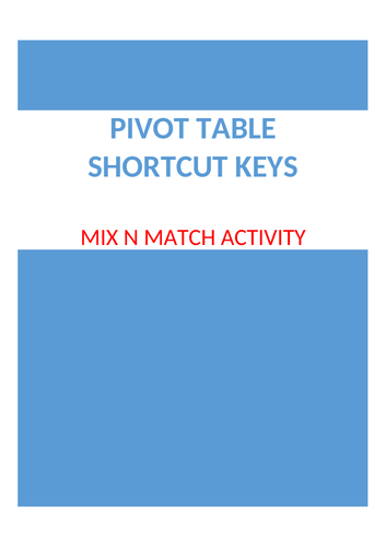 Pivot tables shortcut keys mix n match activity teaching resources