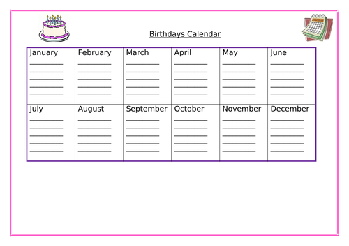 Birthdays calendar