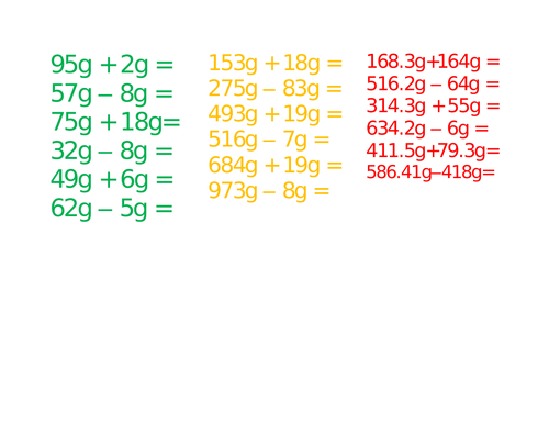 Differentiated weight additions and subtractions
