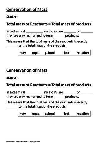 Lesson 1 - Conservation of Mass