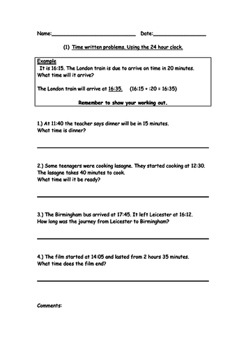 Time, written problems 24 hour clock SEN, Primary, Secondary.