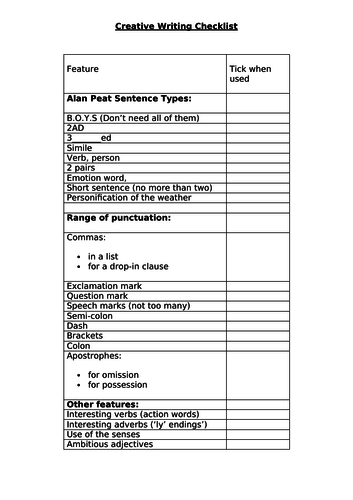 gcse english language creative writing checklist