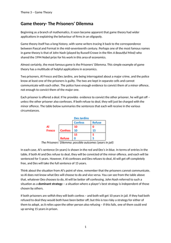 17. Game Theory & Collusion (Slides, Activities and Notes) - Edexcel A ...