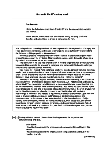 FRANKENSTEIN AQA Exam-style extract question - Love & Companionship