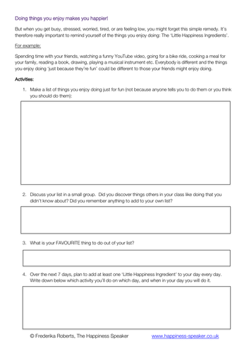 PSHE worksheet for pupil well-being | Teaching Resources