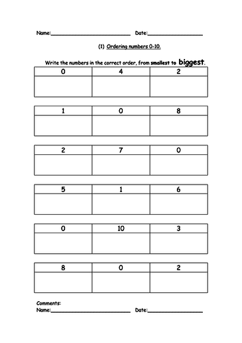 Ordering Numbers, biggest to smallest, or smallest to biggest for SEN, Early Years and Primary