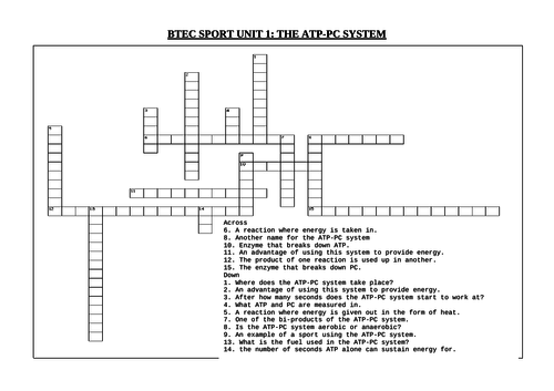 BTEC SPORT Energy Systems Worksheets for Unit 1, Nationals L3 (new spec ...