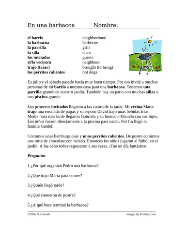 Una barbacoa de verano - Spanish Reading Summer Fun (preterite)