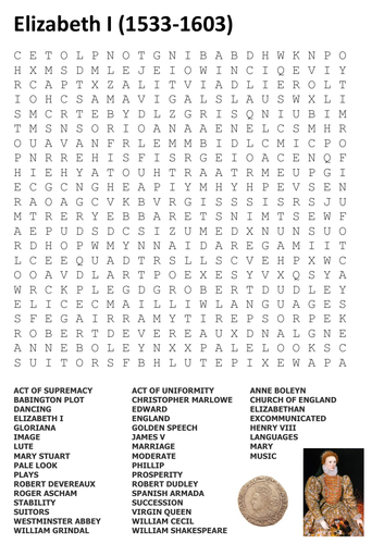 Elizabeth I Word Search