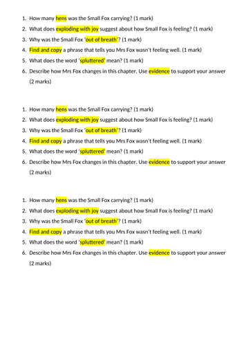 Fantastic Mr Fox reading comprehension for chapter 11 and chapter 12 up ...