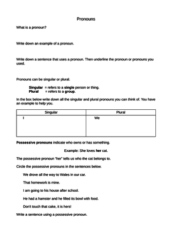 Pronouns English Grammar Worksheets Information Activity Revision Adult