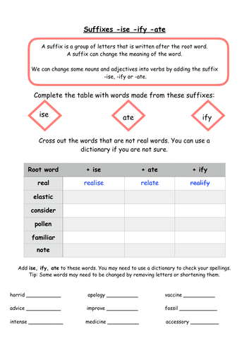 Converting Nouns To Verbs Suffixes Teaching Resources