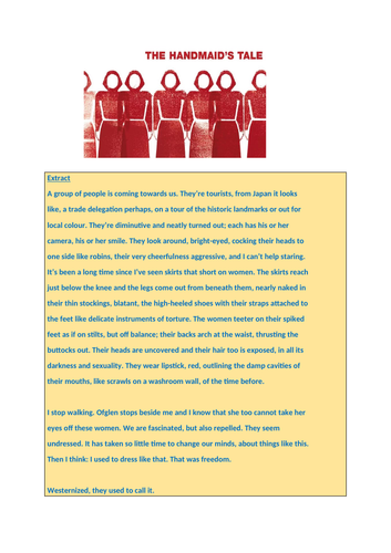 Gcse English Aqa Paper 1 Question 4 The Handmaids Tale Teaching Resources