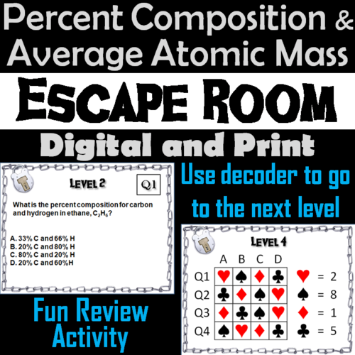 Percent Composition and Average Atomic Mass: Chemistry Escape Room - Science